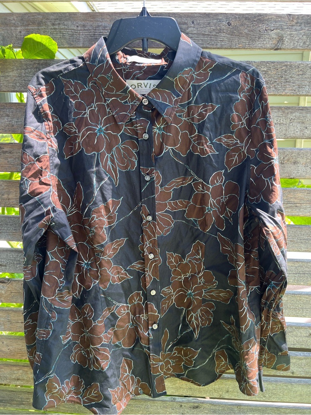 Orvis - Wrinkle-Resistant Women’s Black Button-Up Shirt with Brown Floral Print